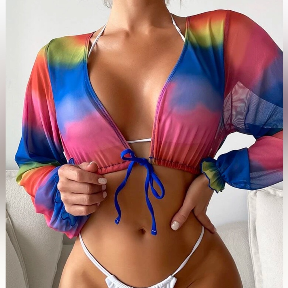 Rainbow swim cover up top